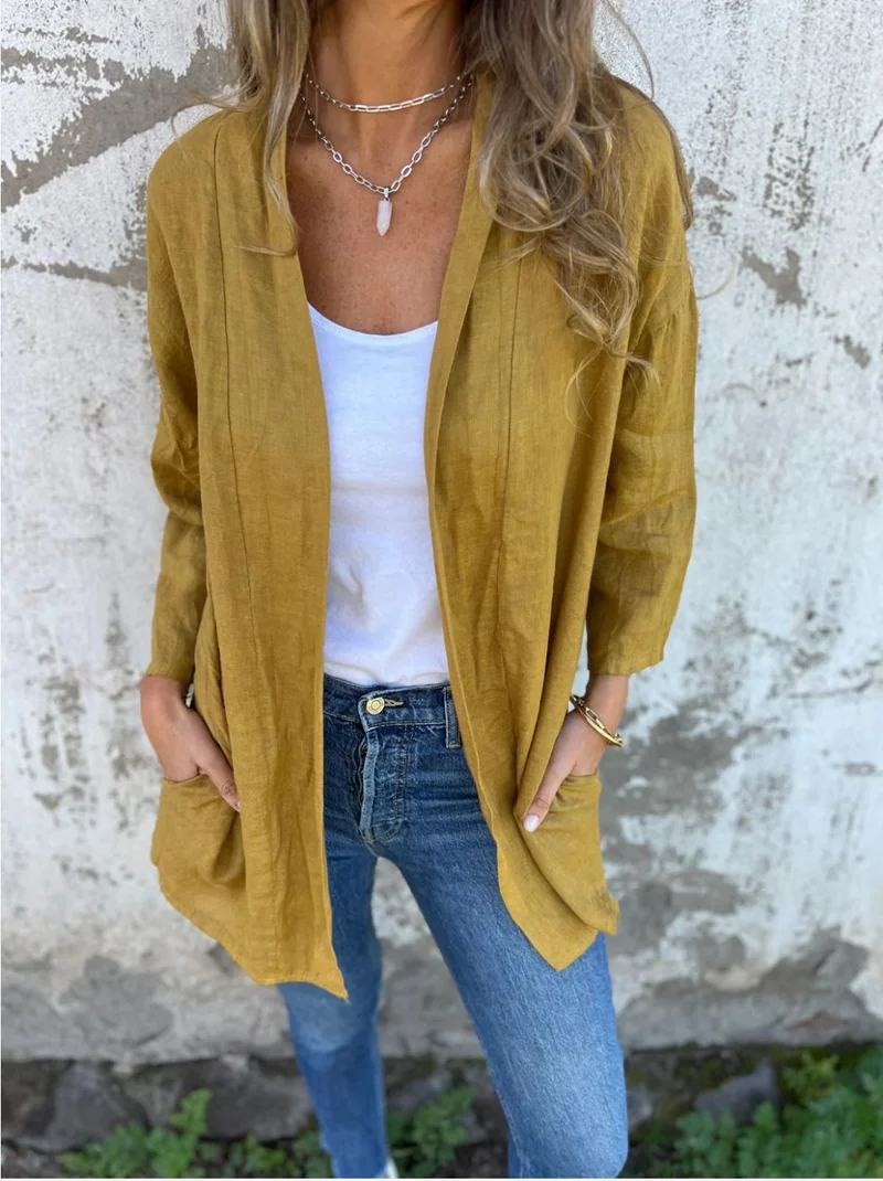 Damen lässige Sommerjacke aus leichtem Leinen Drune