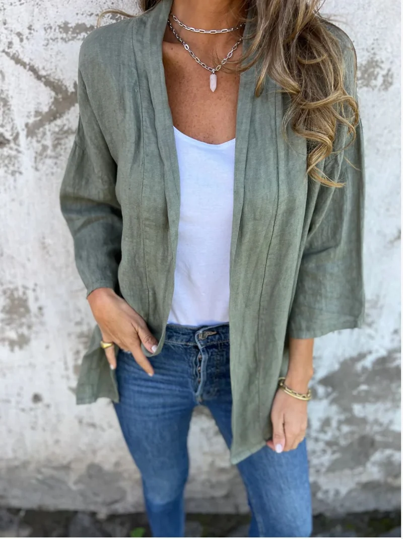 Damen lässige Sommerjacke aus leichtem Leinen Drune