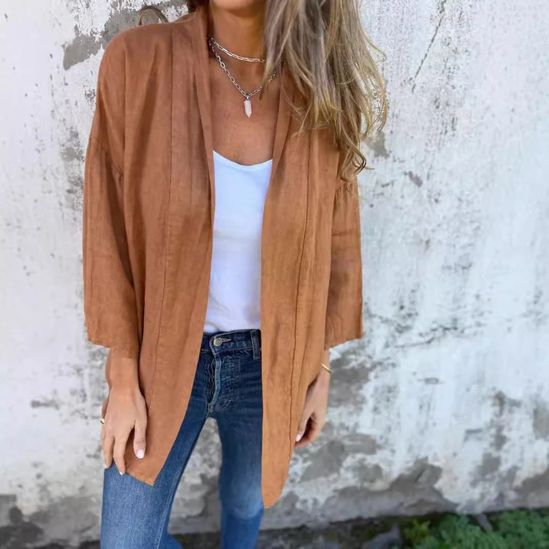 Damen lässige Sommerjacke aus leichtem Leinen Drune