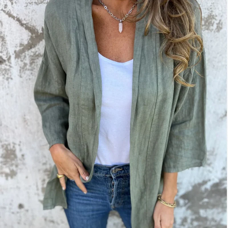 Damen lässige Sommerjacke aus leichtem Leinen Drune