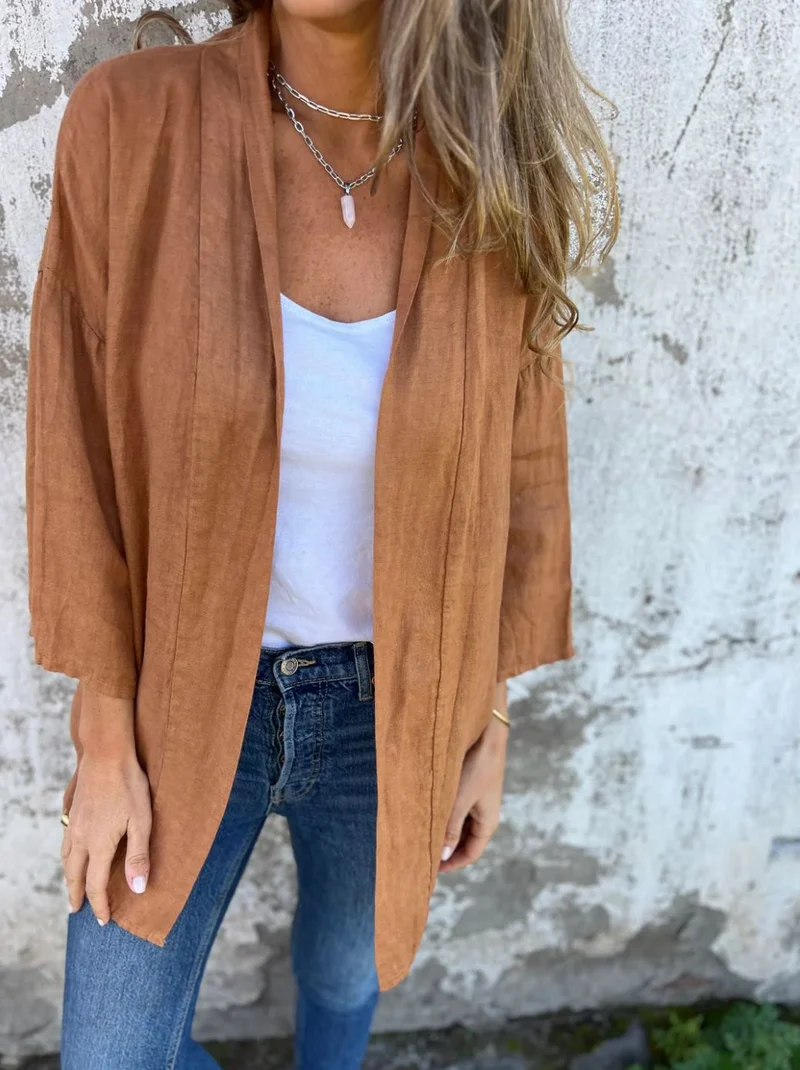Damen lässige Sommerjacke aus leichtem Leinen Drune