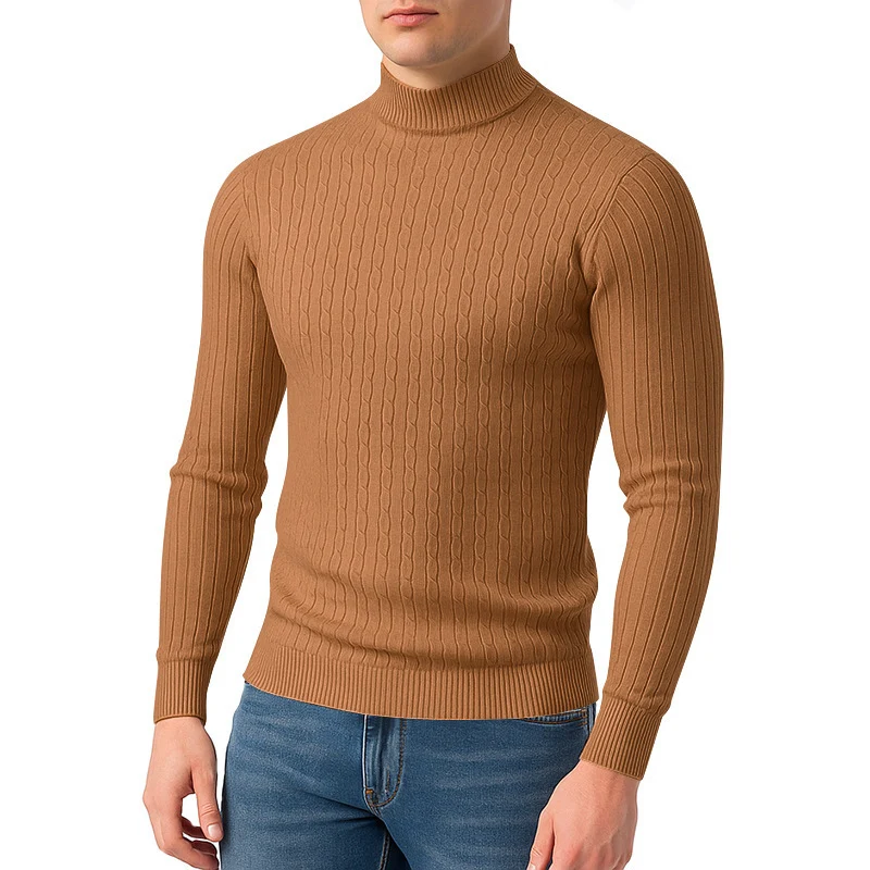 Herren nan figurbetonter Feinstrickpullover mit Stehkragen und Zopfmuster Drune
