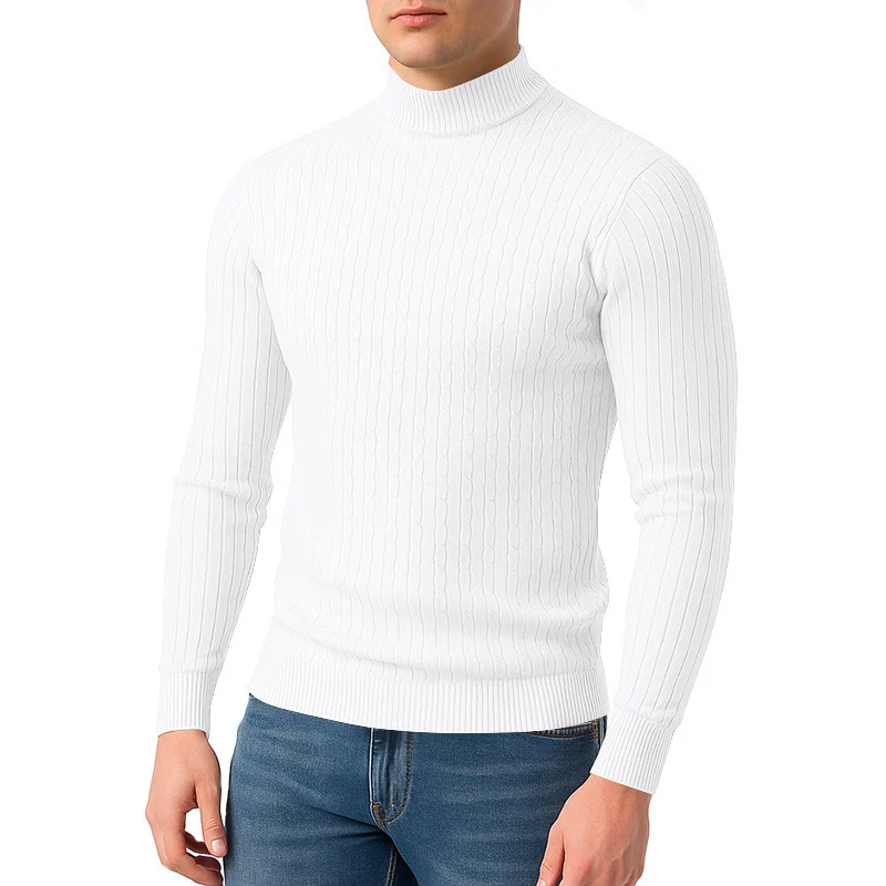 Herren nan figurbetonter Feinstrickpullover mit Stehkragen und Zopfmuster Drune
