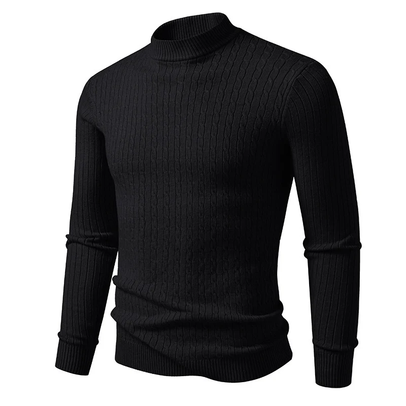 Herren nan figurbetonter Feinstrickpullover mit Stehkragen und Zopfmuster Drune