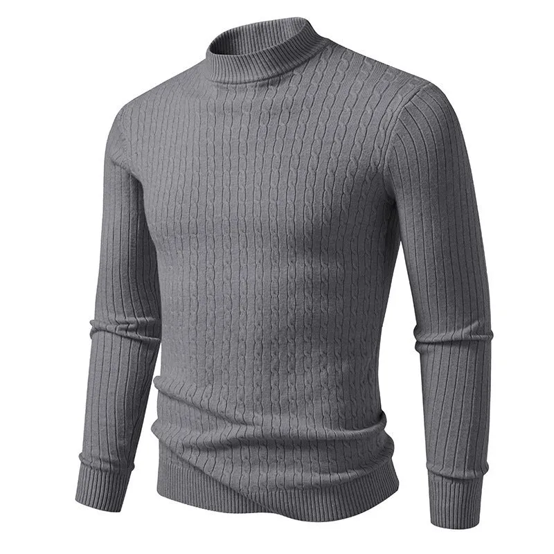 Herren nan figurbetonter Feinstrickpullover mit Stehkragen und Zopfmuster Drune