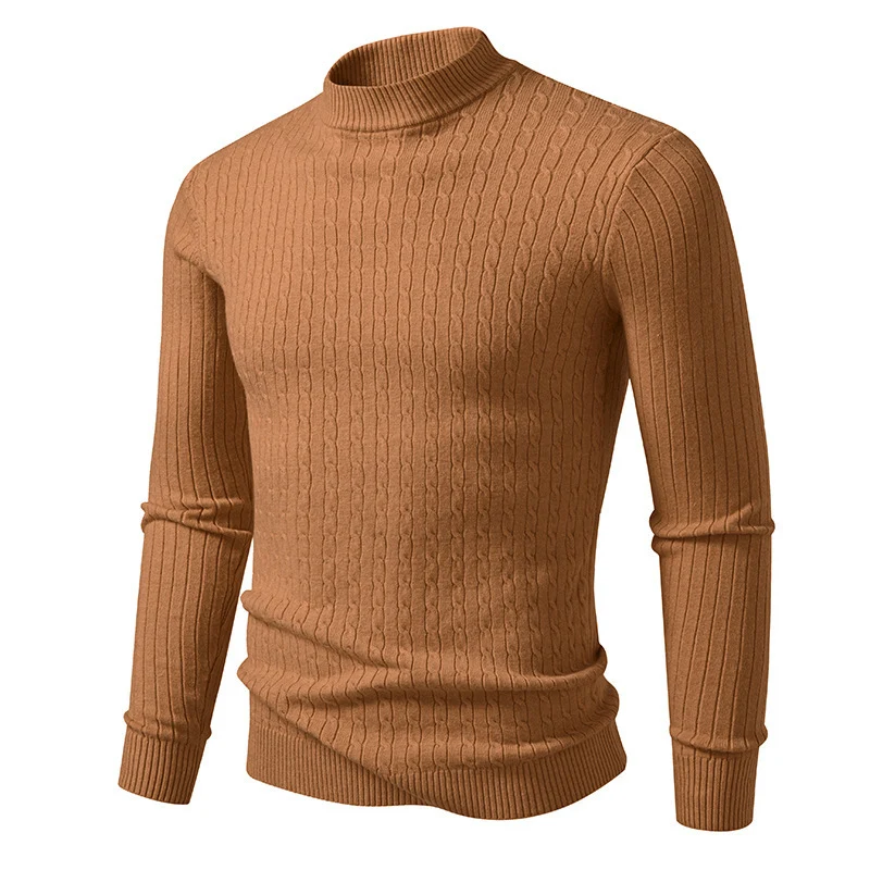 Herren nan figurbetonter Feinstrickpullover mit Stehkragen und Zopfmuster Drune