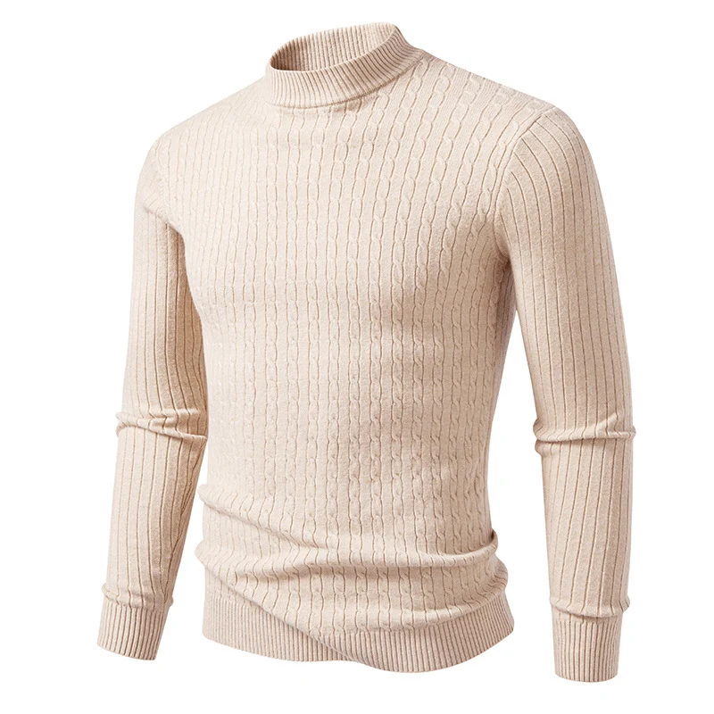 Herren nan figurbetonter Feinstrickpullover mit Stehkragen und Zopfmuster Drune