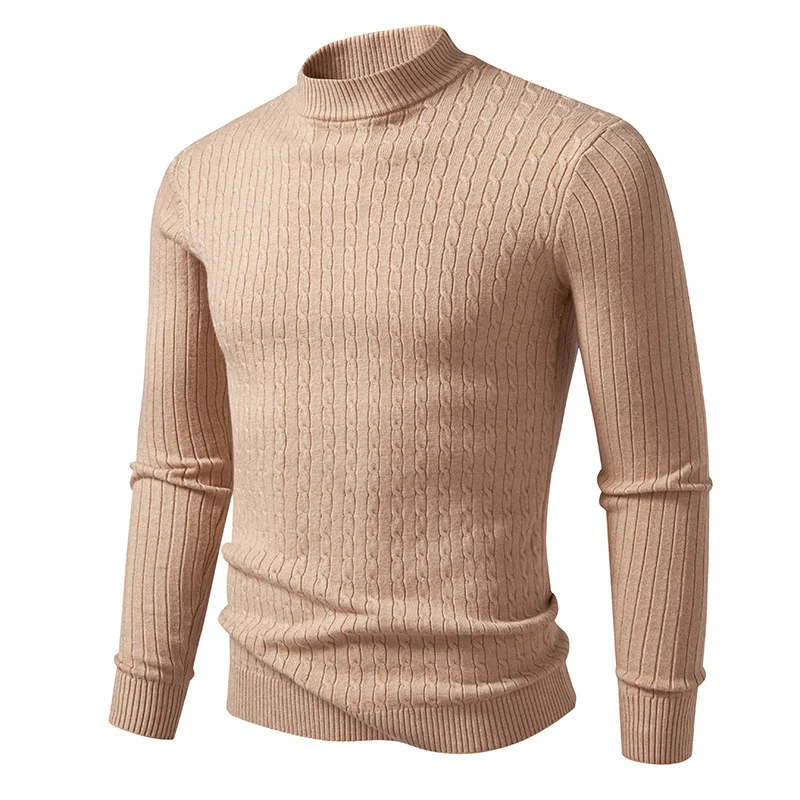 Herren nan figurbetonter Feinstrickpullover mit Stehkragen und Zopfmuster Drune