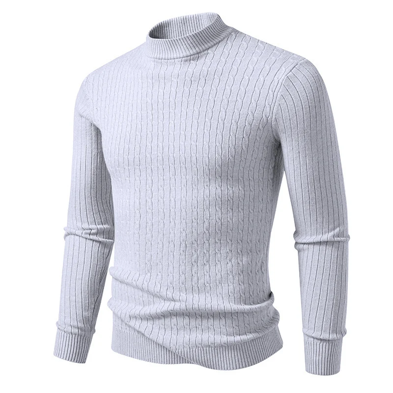 Herren nan figurbetonter Feinstrickpullover mit Stehkragen und Zopfmuster Drune