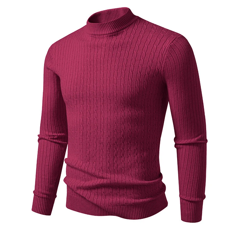 Herren nan figurbetonter Feinstrickpullover mit Stehkragen und Zopfmuster Drune