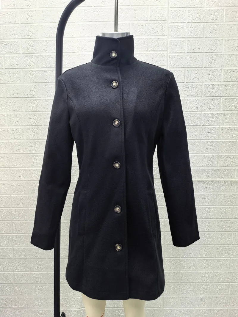 Damen Taillierter Wollmix-Mantel mit Stehkragen, durchgehender Knopfleiste und A‑Linien-Silhouette Drune