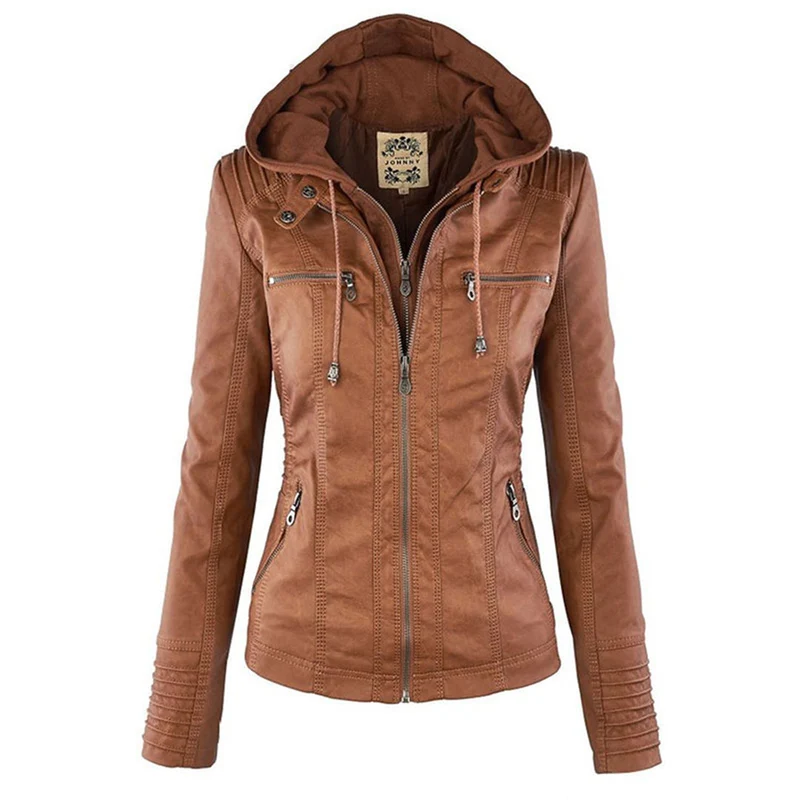 Drune | Wasserdichte Lederjacke mit Kapuze für Damen