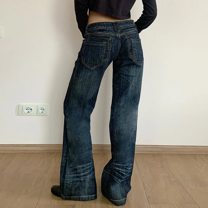 Damen Weite Jeans im Vintage-Stil mit hohem Bund und modischen Steppnähten Drune