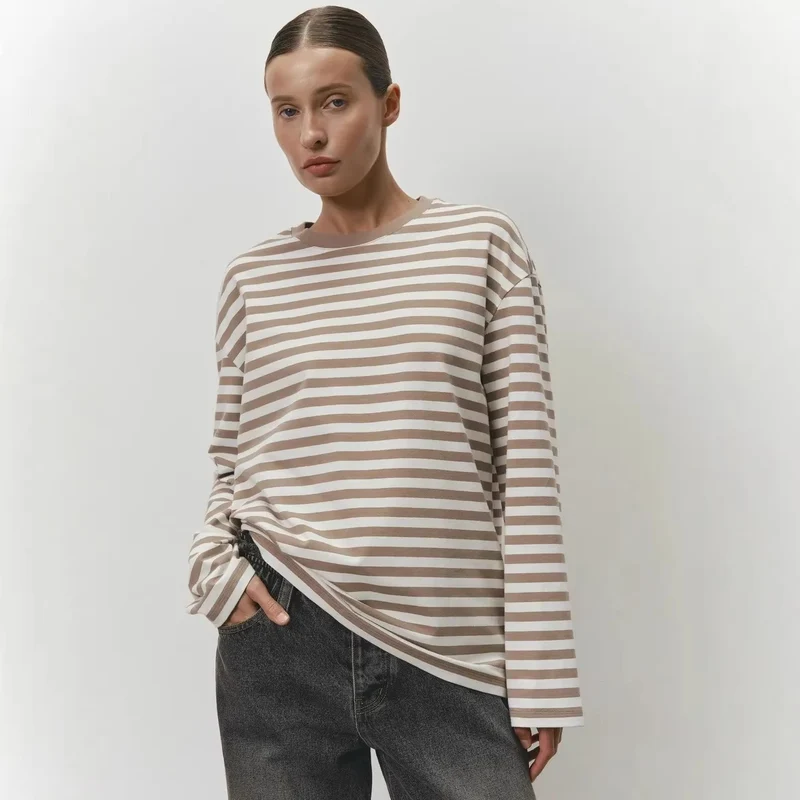 Damen gestreiftes Langarmshirt mit lässigem Schnitt und rundem Halsausschnitt
