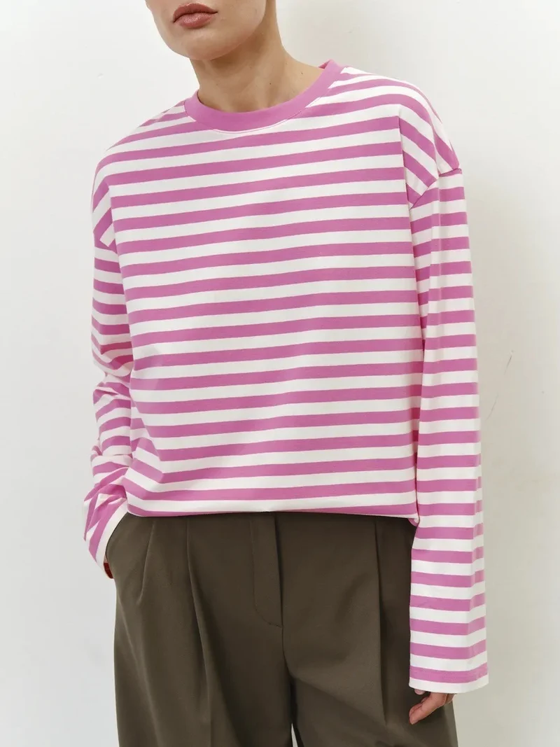 Damen gestreiftes Langarmshirt mit lässigem Schnitt und rundem Halsausschnitt