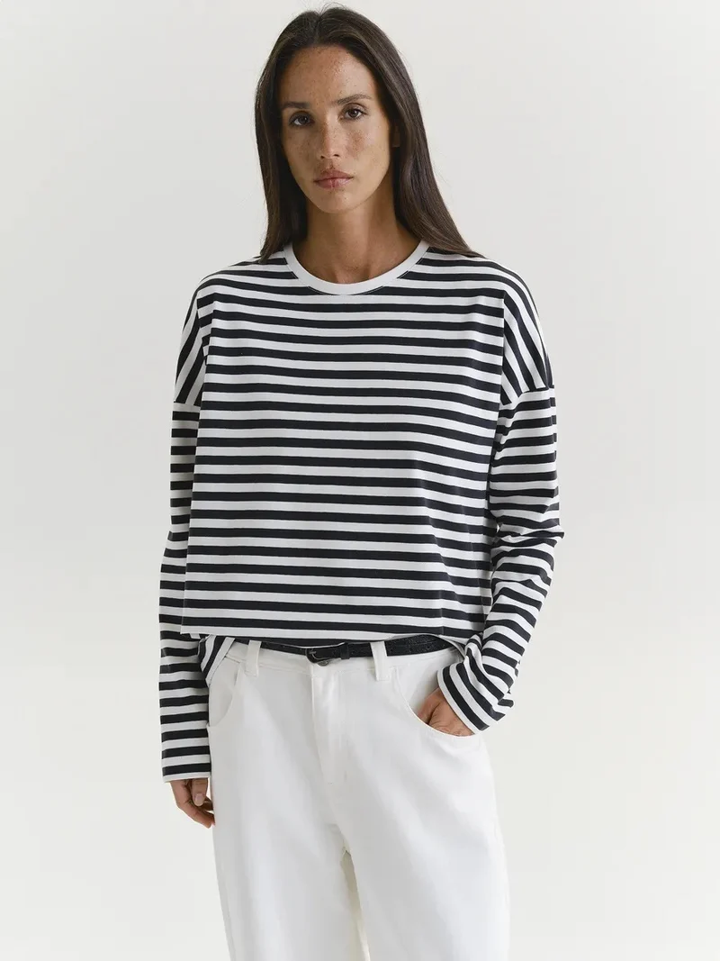 Damen gestreiftes Langarmshirt mit lässigem Schnitt und rundem Halsausschnitt