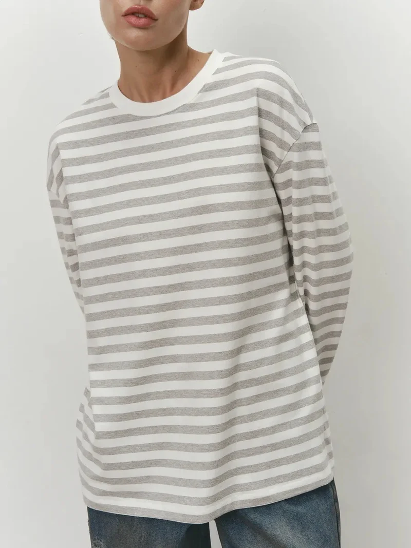 Damen gestreiftes Langarmshirt mit lässigem Schnitt und rundem Halsausschnitt