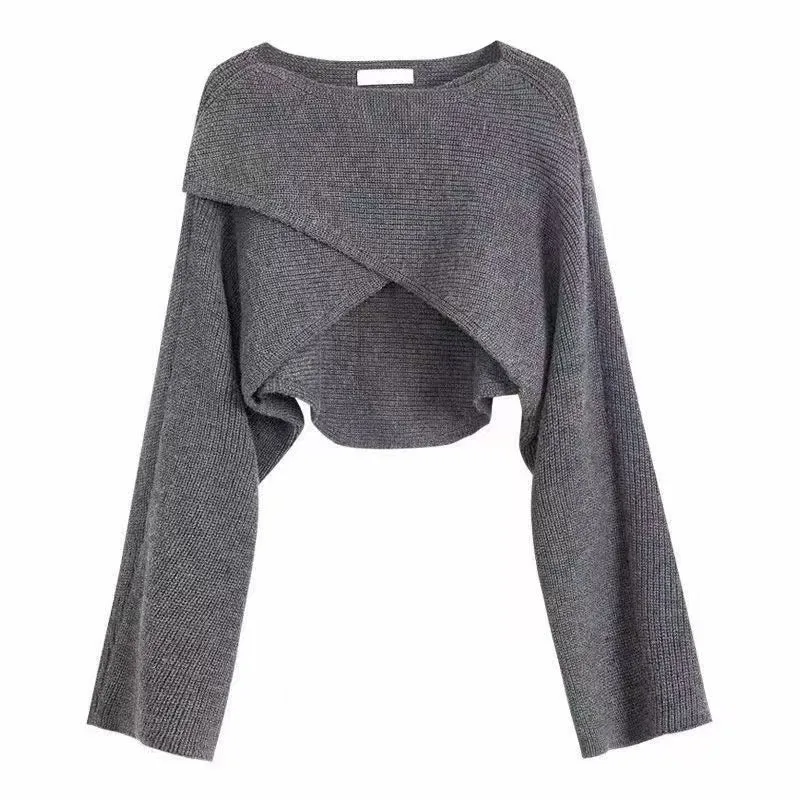 Damen lässiger Cropped-Pullover mit asymmetrischem Schnitt und strukturierter Oberfläche Drune