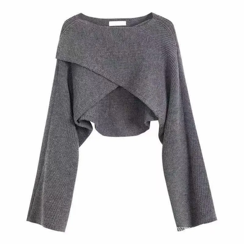 Damen lässiger Cropped-Pullover mit asymmetrischem Schnitt und strukturierter Oberfläche Drune