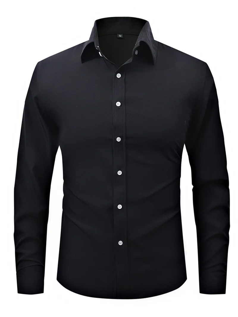 Men's slim fit long sleeve stretch cotton dress shirt with spread collar Drune