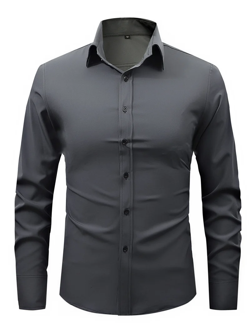 Men's slim fit long sleeve stretch cotton dress shirt with spread collar Drune