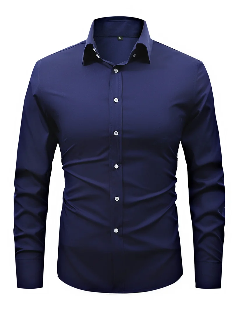 Men's slim fit long sleeve stretch cotton dress shirt with spread collar Drune