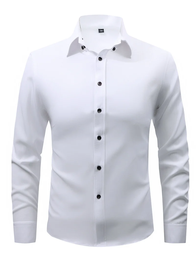 Men's slim fit long sleeve stretch cotton dress shirt with spread collar Drune
