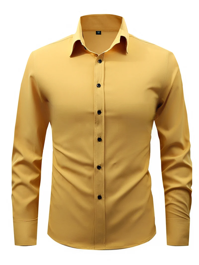 Men's slim fit long sleeve stretch cotton dress shirt with spread collar Drune