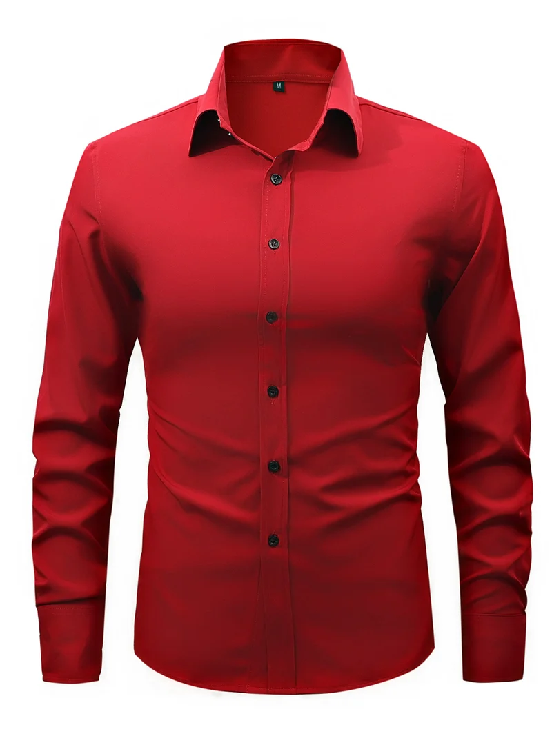 Men's slim fit long sleeve stretch cotton dress shirt with spread collar Drune