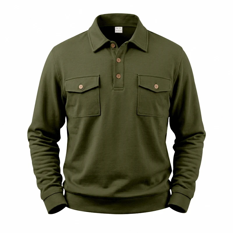 Herren Langarm-Polo-Sweatshirt mit aufgesetzten Brusttaschen Drune