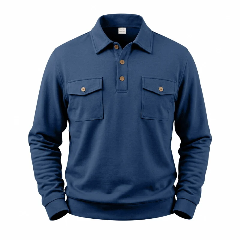 Herren Langarm-Polo-Sweatshirt mit aufgesetzten Brusttaschen Drune