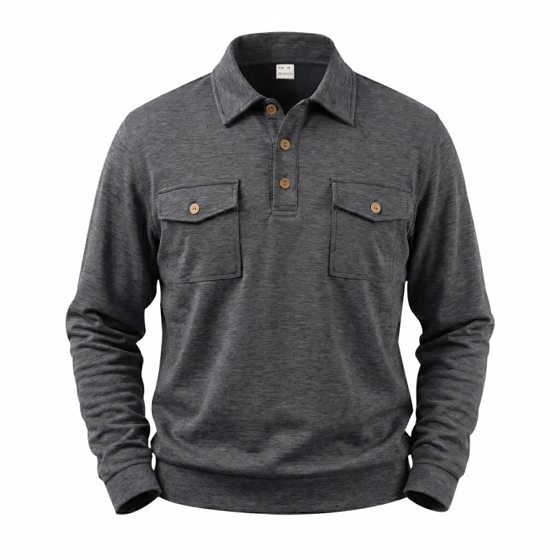 Herren Langarm-Polo-Sweatshirt mit aufgesetzten Brusttaschen Drune