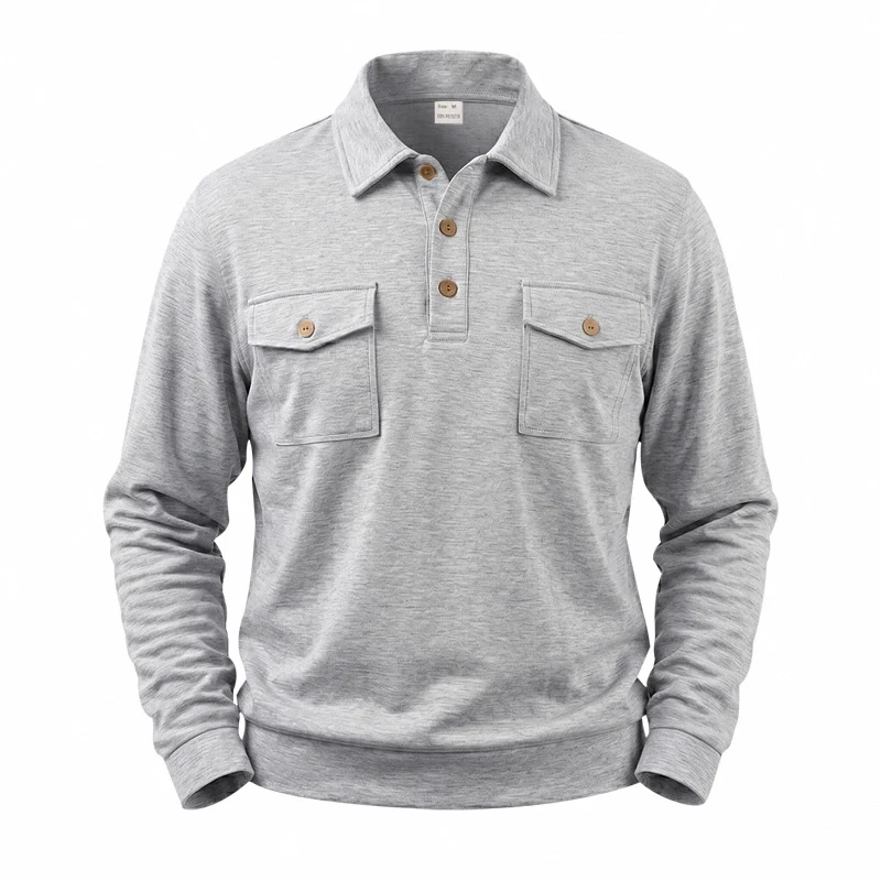 Herren Langarm-Polo-Sweatshirt mit aufgesetzten Brusttaschen Drune