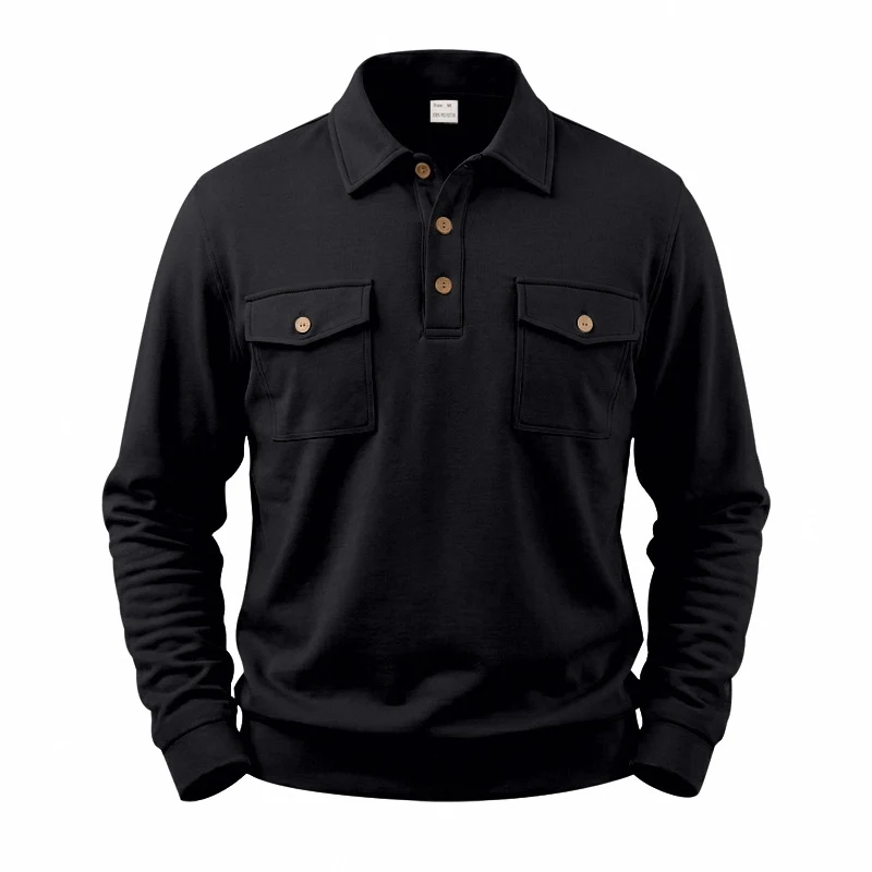 Herren Langarm-Polo-Sweatshirt mit aufgesetzten Brusttaschen Drune