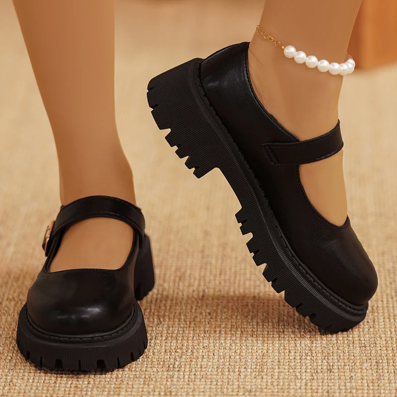 Damen Mary-Jane Slipper mit gepolsterter Plateausohle und verstellbarem Schnallenriemen Drune