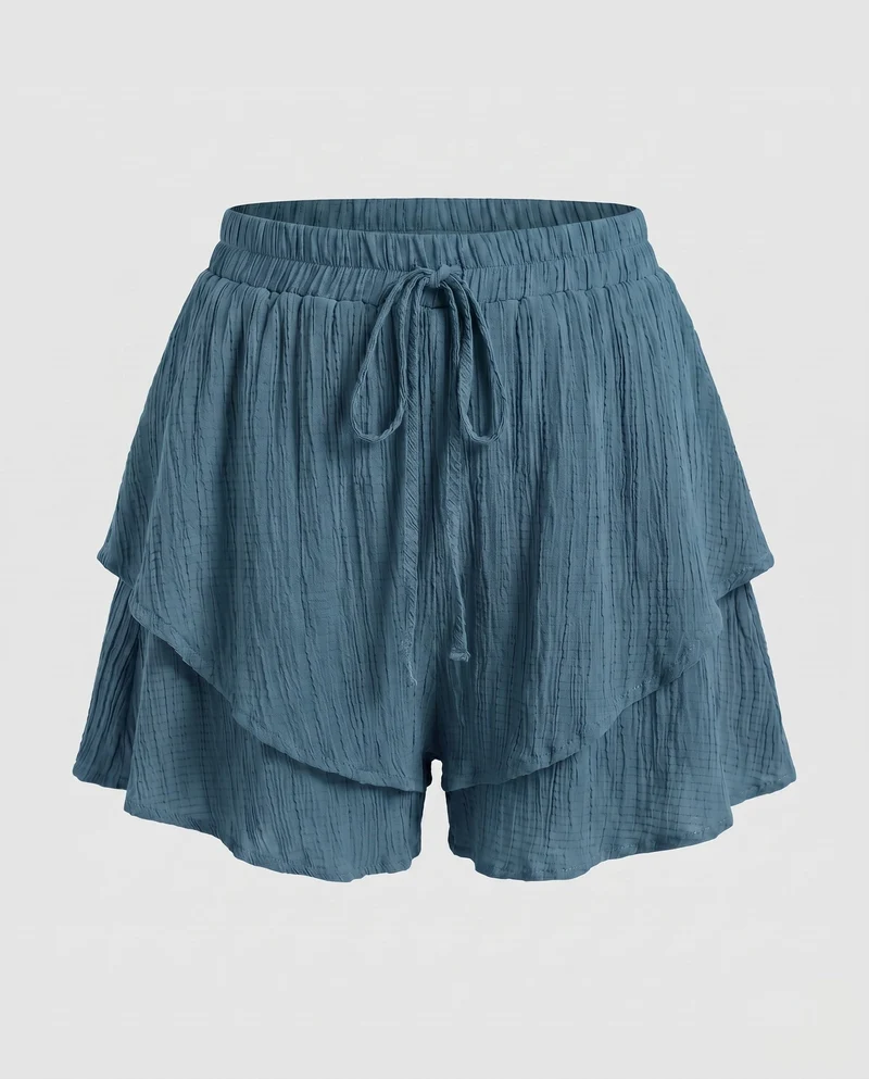 Damen luftige Rüschenshorts mit elastischem Bund