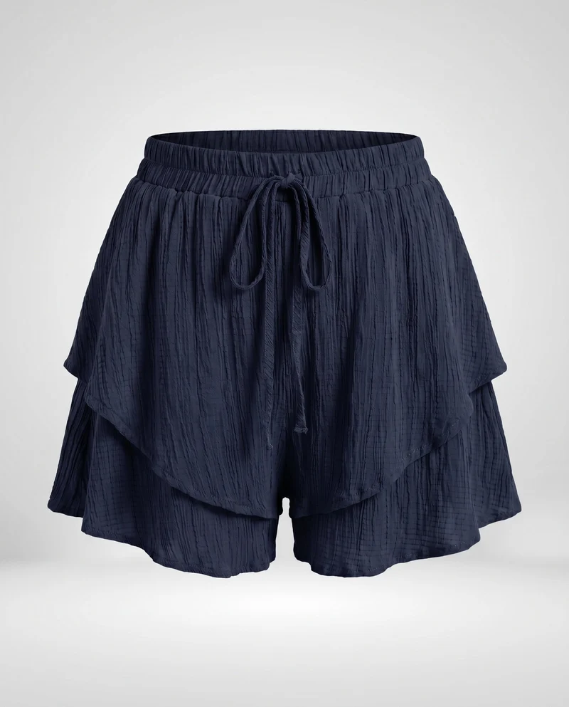 Damen luftige Rüschenshorts mit elastischem Bund