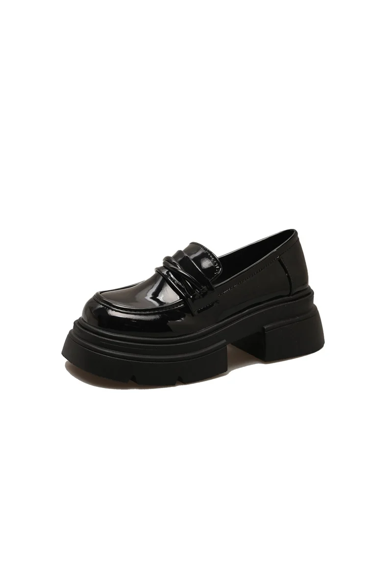 Damen Modische Loafers mit glänzender Oberfläche und robustem Plateau Drune