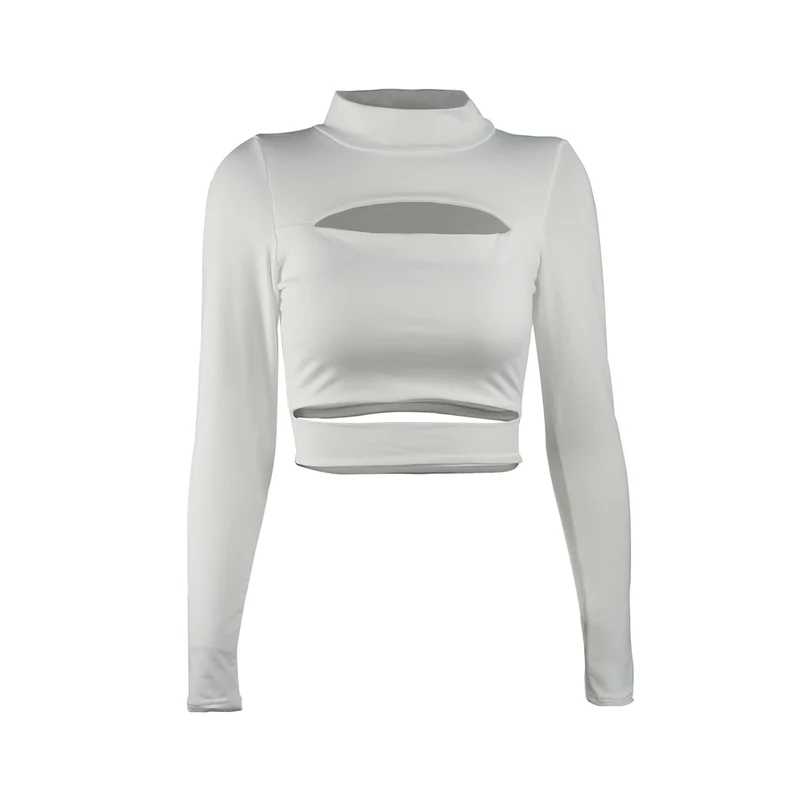 Damen Crop Top mit hochgeschlossenem Kragen und Cut-Outs Drune