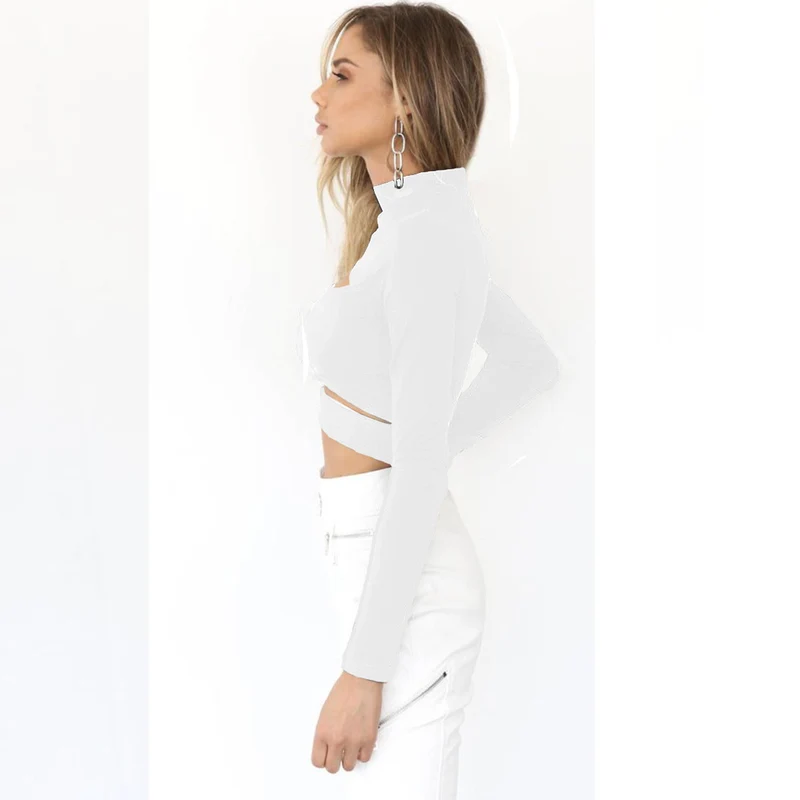 Damen Crop Top mit hochgeschlossenem Kragen und Cut-Outs Drune