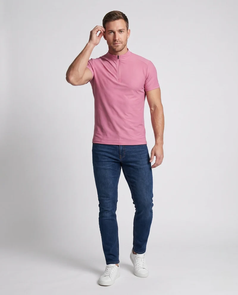 Herren Sportliches Kurzarm Laufshirt mit Reißverschluss und atmungsaktiven Eigenschaften Drune