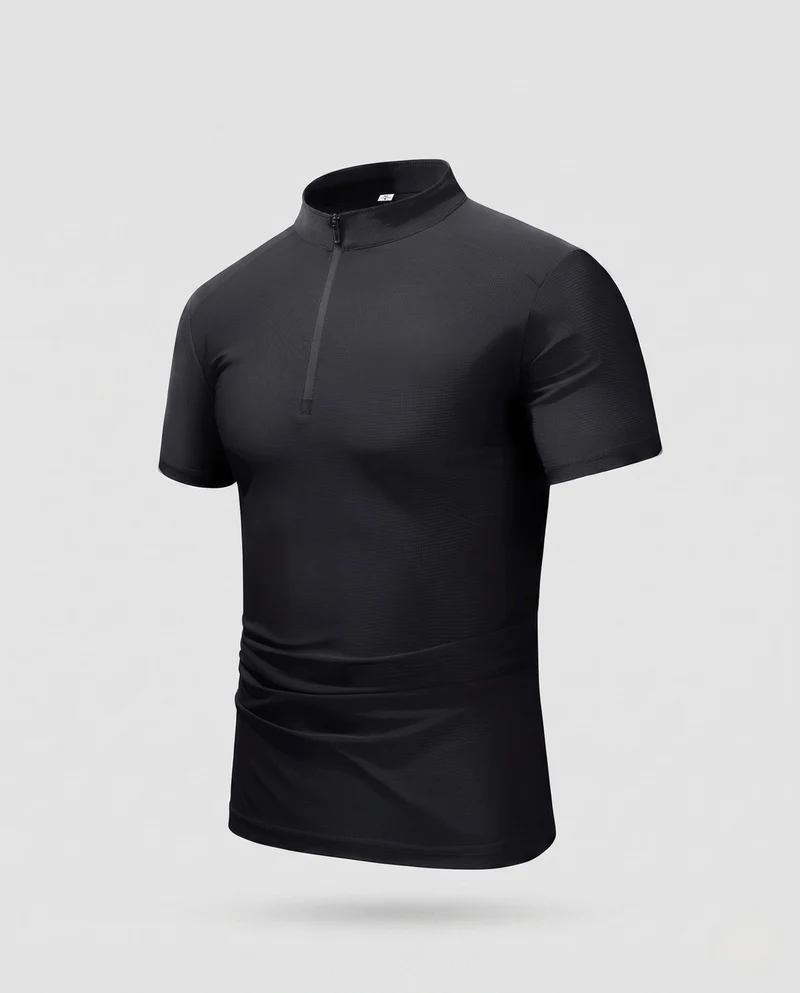 Herren Sportliches Kurzarm Laufshirt mit Reißverschluss und atmungsaktiven Eigenschaften Drune