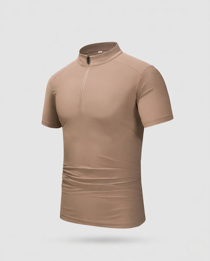 Herren Sportliches Kurzarm Laufshirt mit Reißverschluss und atmungsaktiven Eigenschaften Drune