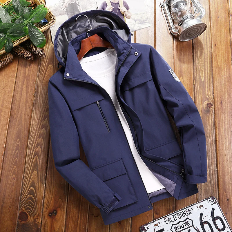 Herren Trendige Outdoor-Jacke mit abnehmbarer Kapuze Drune