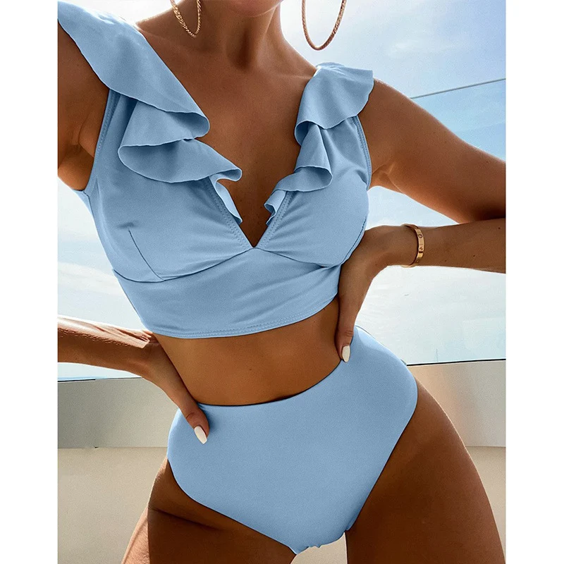 Damen Hoch tailliertes Bikini-Set mit voluminösen Rüschen Drune