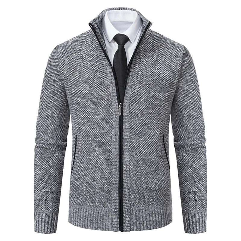 Herren elegante Strickjacke mit hohem Kragen und praktischem Reißverschluss Drune