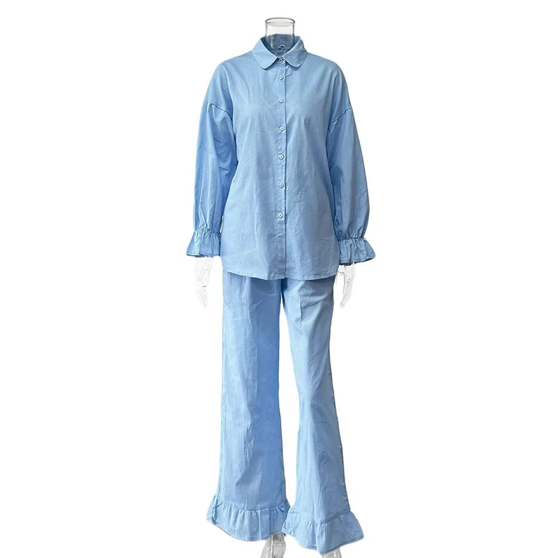 Damen lässiges Pyjama-Set aus atmungsaktiver Baumwolle Drune