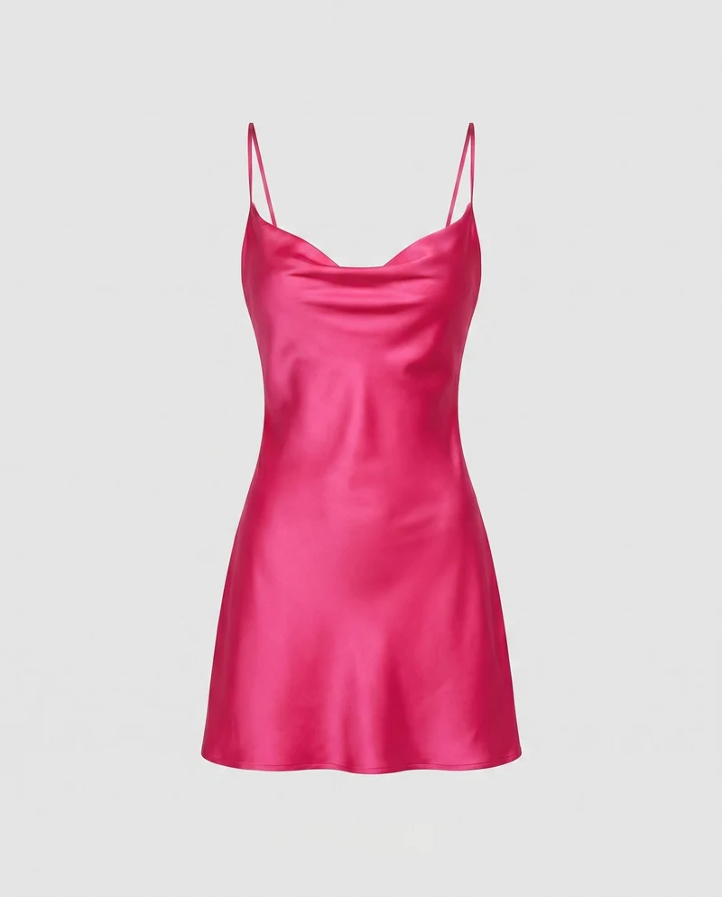 Damen Satin Minikleid mit verführerischem Ausschnitt und schwingendem Rock Drune