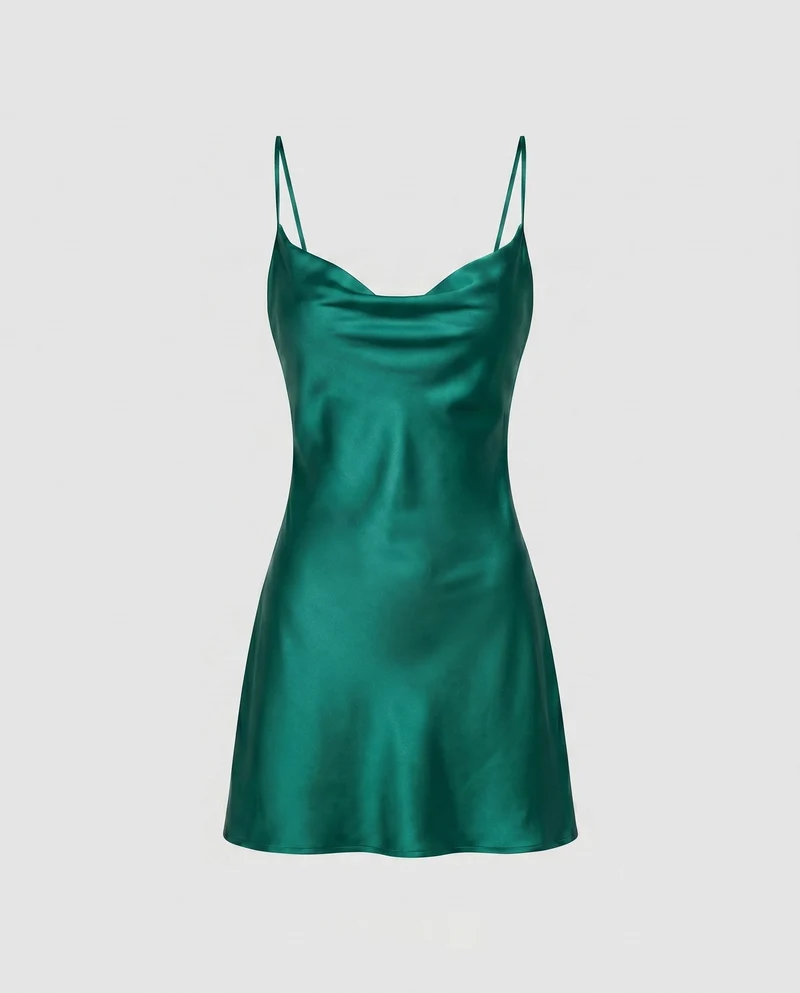 Damen Satin Minikleid mit verführerischem Ausschnitt und schwingendem Rock Drune
