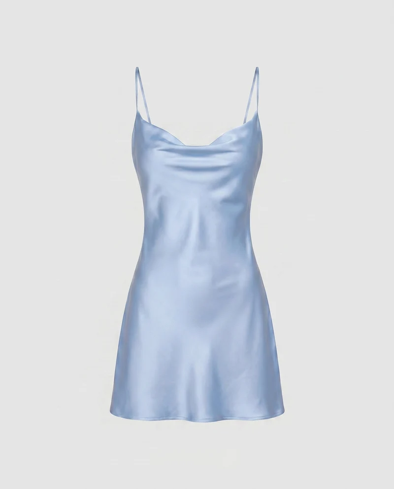 Damen Satin Minikleid mit verführerischem Ausschnitt und schwingendem Rock Drune